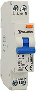 Interruttore Magnetotermico Differenziale, RCBO 1P+N C10 10A, Tipo AC Curva C 30mA 6000A, Salvavita Slim Da 1 Modulo DIN, 2 Poli 220V