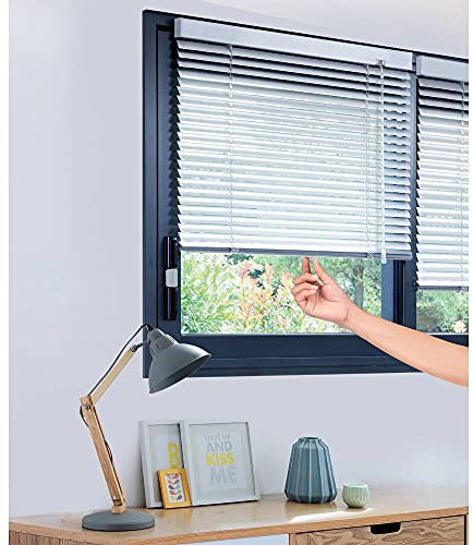 MADECOSTORE Tenda veneziana automatica in alluminio, 25 mm, senza foratura, colore: grigio, 120 x 175 cm