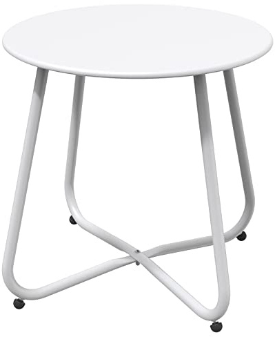 Grand patio Beistelltisch Kaffeetisch Rund Garten Beistelltisch Outdoor, Leicht, Stabil, Einfacher Aufbau, Kleiner Sofatisch ideal für Draussen, Wohnzimmer, Schlafzimmer, Büro (Weiß)