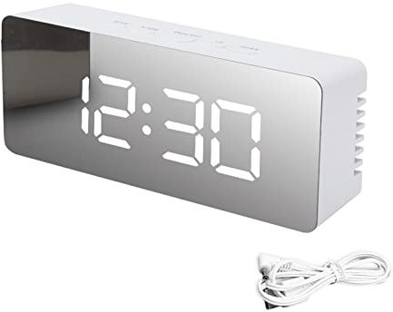 ThreeH LED Spiegel Tischuhr mit Snooze Funktion Temperaturanzeige Digitaler Wecker für Schlafzimmer Home Deko Weiß