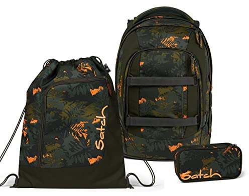 satch Pack Schulrucksack Set 3tlg. mit Schlamperbox und Sportbeutel (Jurassic Jungle), Einheitsgröße