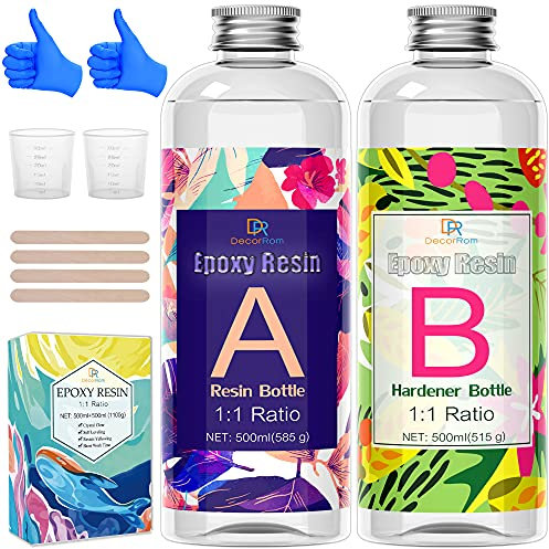 Epoxy Resin Kit - 40oz(1.1kg) Crystal Clear Epoxy Resin for Casting and Coating - Transparent Easy Mix 1:1 Ratio 2 Part Resin for Table Tops, Jewelry Making, Tumbler, Craft Making and Painting