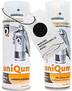 UniQum Autolack + Klarlack 2K Spraydose fürs Auto für MERCEDES TIEFDUNKELGRAU (1) BU0161 Autolack Reparatur 2 x 400 ml