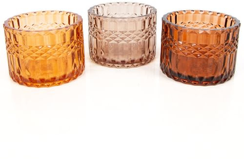 Logbuch-Verlag 3 portacandele per candele in vetro color arancione giallo marrone decorazione per la casa da tavolo matrimonio feste idea regalo party 9 cm