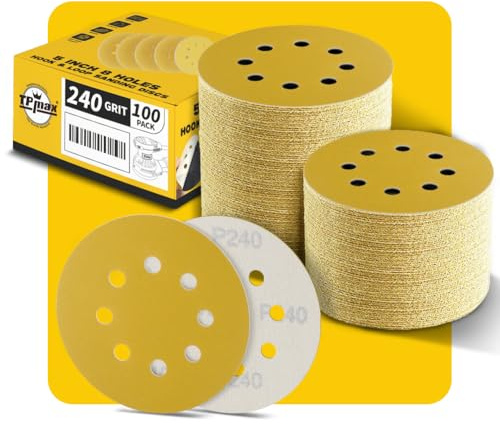 Disques Abrasifs Auto-agrippants 125mm 8 Trous - 100 Pièces, Grain 240, Disques Ponceuse Orbitales, Crochet et Boucle, Pour Meulage et Polissage du Bois et Métal