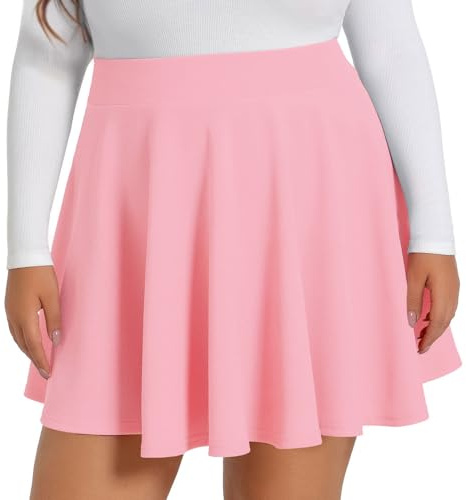 JOELLYUS Plus Size Skirts for Women Summer Pleated Mini Skirt Casual Flowy High Waisted Womens Short Skirts(Pink,2XL)