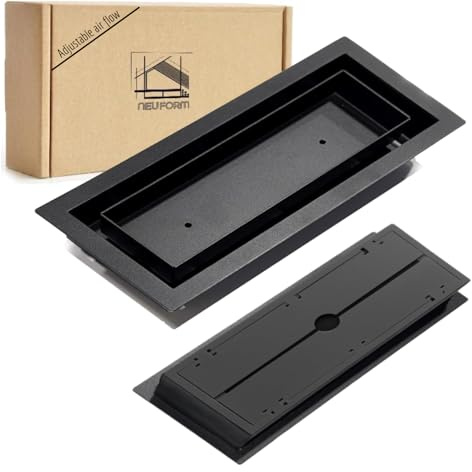 4x10 Black Adjustable air Flow Floor Register with Tray for Flooring Insert – Heavy-Duty Steel Flush Moun Vent Cover for Floor – Modern Low-Profile Design – DIY Installation