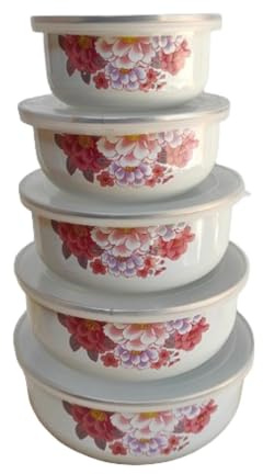 Fonowx 5 Piezas Enamel Covered Bowls para Almacenamiento Tazones Anidados para Mezclar Frutas Ensaladas y Alimentos Funcional para Hornear, Style B, Individual