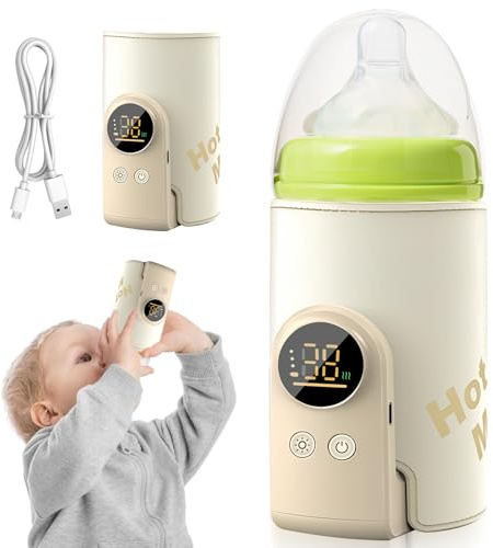 GOEDCH Scaldabiberon per neonati: crema scaldabiberon portatile in viaggio, 6 temperature regolabili 38-50 ℃, borsa portatile scalda latte materno con display a LED, ricarica di tipo C