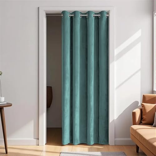 Wokuaile Türvorhang Blickdichte Kälteschutz Lärmschutz Thermovorhang Verdunklungsvorhänge Gardinen mit Ösen für Schlafzimmer Wohnzimmer, Grün, H213 x B132 cm