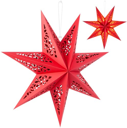 Kiiwah Stelle di Carta da Appendere a Natale, 3D Stella di Carta Pieghevoli Paper Star Lantern Stella Decorazioni 45 cm per Matrimoni Feste (Rossa)