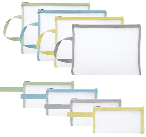 Double-Layer Mesh Zipper Pouch Bags With Handle, 8PCS (4×A5, 4×A6)