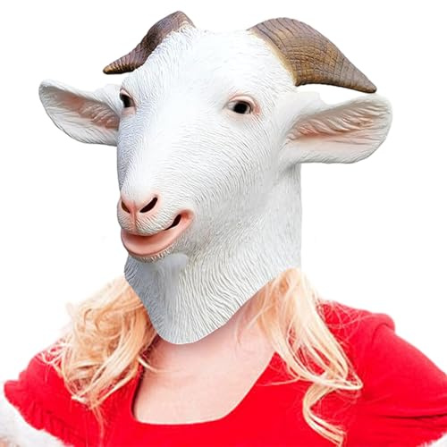 Xoeryoy Masque de chèvre 12 pouces yeux réalistes bois masque animal en latex costume de chèvre complet adulte pour Halloween, Noël, Pâques, carnaval, fêtes costumées