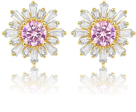 TTDGYYXW Boucles d’Oreilles élégantes à tiges de Tournesol | Bijoux plaqués Or en zircone cubique éblouissante | Bijoux en Argent 925 zircone Rose | Bijoux pour Elle Pendant Les Festivals