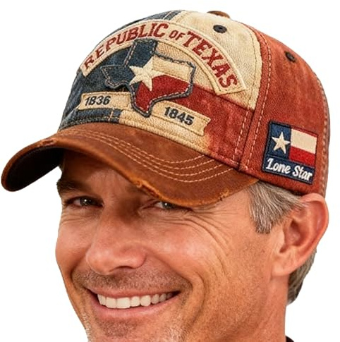 Generisch Republic of Texas Baseball Cap - Verstellbare Retro Schirmmütze Vintage Design | Stickerei Texas Gedenk-Kappe - Für Damen Herren Patrioten Fans Touristen Alltagstragen Outdoor Sportevents