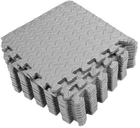 TOGEVAL Lot de 12 Tapis de Sol en Mousse Eva Épaisse 30x30 Cm à Motif Feuilles, Tapis Patchwork Antidérapant Absorbant pour Salle de Sport, Gym et Exercices à Domicile, Gris