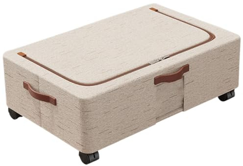 Gralara Contenitore Sottoletto con Ruote Scatola Panni Portaoggetti Grande capacità Chiusura Lampo Liscia Tessuto Cotone Lino Facile da Spostare Adatto a Came, 60cmx30cmx15cm