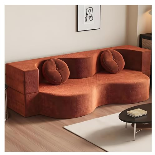 Vikbar bäddsoffa | Golvfällbar sovsoffa | kompakt | avkopplande soffa (karamell, 150 cm)