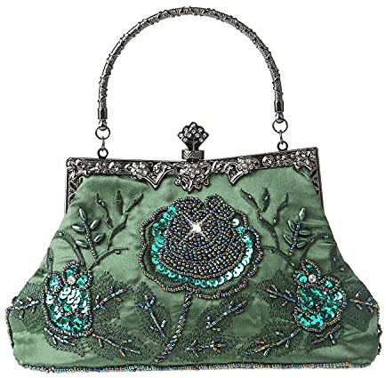DA BODAN MMYOMI Vintage Floral Perlen Strass Stickerei Clutch Pailletten Hochzeit Abschlussball Tasche Braut Damen Crossbody Abend Handtasche