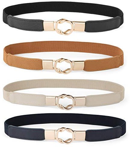 JASGOOD Women Skinny Belt for Dresses Retro Stretch Ladies Waist Belt Plus Size Set of 4