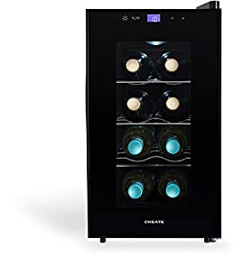CREATE / WINECOOLER S/Vinoteca de 8 botellas Negra / 23L, 60W Luz LED, Display Digital, 3 Estantes, Doble Aislamiento, Zonas de temperatura de 11-18 grado