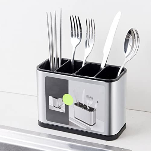 ODOMY 4 Cells Kitchen, Stainless Steel Cooking Flatware Cutlery Utensil Holder for Knives Forks Organize Drawers Countertops Tableware Storage,18 x 13 x 8.6cm, Silver, 18x13x8.6cm