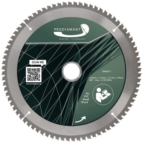 PRODIAMANT hoja de sierra circular 254mm x 30mm para madera, metal y aluminio compatible con sierra de inmersión, hoja de sierra circular 254mm