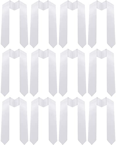 Taiyin 12 Piece Unisex Graduation Stole Sash Adult Plain Ordinary Graduate Honor Stole, 60 Inch (White)
