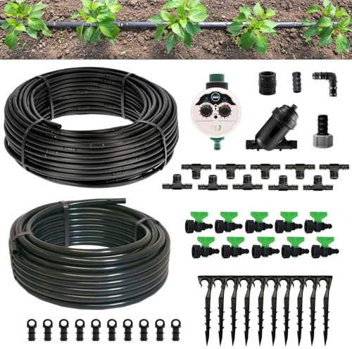 Kit Irrigazione Orto + Centralina | Kit Ala Gocciolante Orto Giardino 100 Mq Passo 20 cm Completo di Filtro