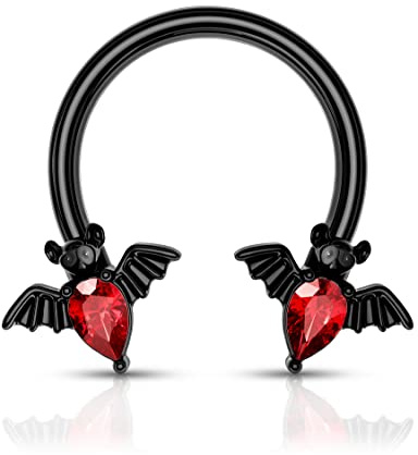 Melighting 16G Hufeisen Septum Ringe Halloween Fledermaus Daith Ohrringe 316L Chirurgenstahl Helix Piercings Schmuck Nase Septum Piercings Conch Ohrringe Daith Schmuck, Edelstahl, Stahl