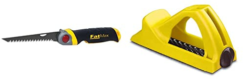 STANLEY FATMAX Folding Jabsaw 8 TPI Blade 3 Locking Positions & Surform Moulded Body Block Plane (155mm) with Blade for Wood Aluminium Copper Plastics and Laminates 5-21-104