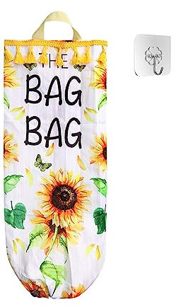 Sunflower Plastic Bag Holder,Foldable, Washable, Wall-Mounted Organizer and Dispenser for Kitchen and Grocery Plastic Trash Bags.
