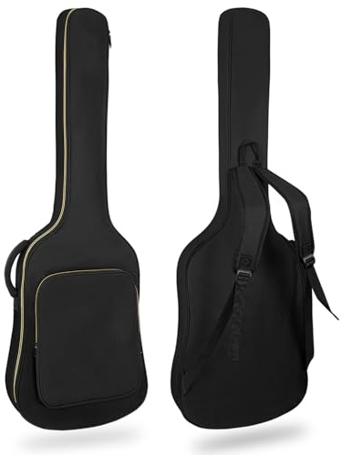 LETSROCK Tasche für Bassgitarre, Gigbag für Bassgitarre, dicke Polsterung, Rucksack, weiche Tasche für E-Bass, doppelt verstellbarer Schultergurt und Umhängegurt, Schwarzer und gelber Reißverschluss,