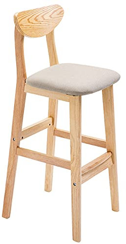 Barhocker, Barhocker, Drehhocker – Barstuhl aus massivem Holz, Esszimmer-Barhocker, Beine in Holzfarbe, Stoff in Khaki und stabile Fußstütze, Sitzhöhe 60/70/80 cm (Größe: 80 cm), Jede Famili
