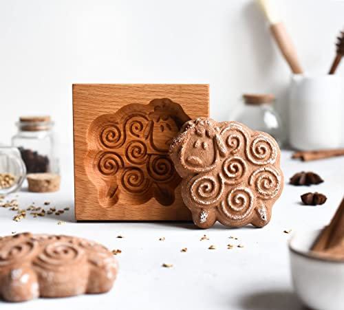 Ausstechform aus Holz, Prägeform, 3D-geschnitzte Holz-Keksform, Küche, DIY, Kekspresse, Stempelformen für Backformen, Weihnachten, Erntedankfest, Halloween, Ostern (Schaf)