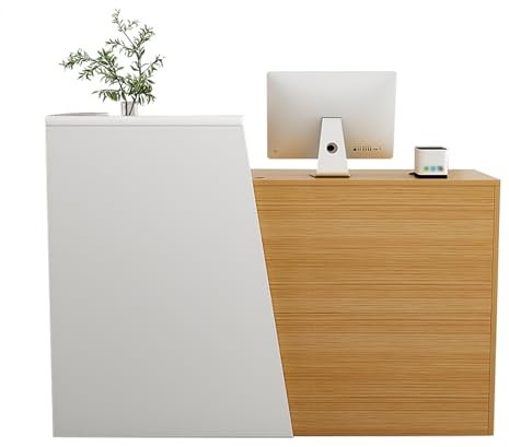 GAOXIAO Empfangstheke L Form, Rezeptionstresen Klein mit Tastaturablage und Abschließbarer Schublade, Einfach Rezeption Schreibtisch für Laden Büro Messe Hotels Lobby