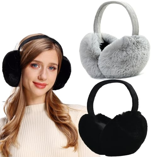 FSMILING Verstellbar Winter Ohrenwärmer Damen Ohrenschützer Plush Winter Earmuffs Ear Warmer Für Damen Frauen,1/2 Pack