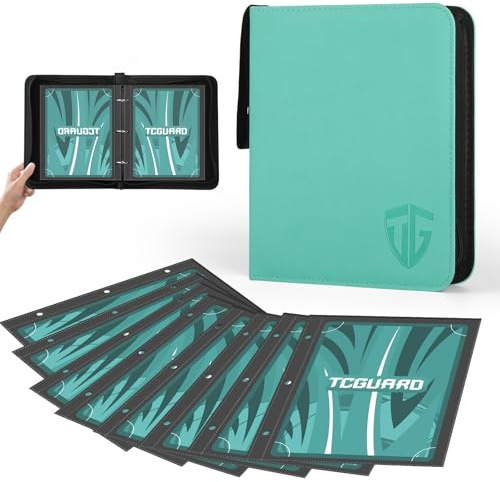 TCGUARD Sammelalbum Groß für Jumbo Card, PU-Material mit Reißverschluss Jumbo Card Binder für bis zu 100 XXL Karten, 15,5x21 cm für Übergroße Karten z.B. VMAX, V or EX, Promo Cards GX Vere etc. Grün