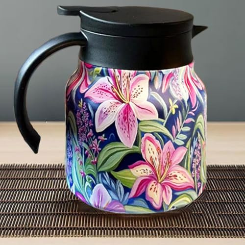 Puwaiio Vintage Floral Pattern Teapot, 800ML Stainless Steel Insulated Coffee and Tea Pot, Thermal Teapot with Strainers for Loose Tea