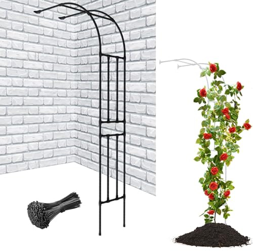 Treillis de jardin en demi-arche de 2,4 m pour extérieur, noir, demi-arche latérale réglable de 0,63 m de largeur, arche murale décorative durable avec attaches de câble