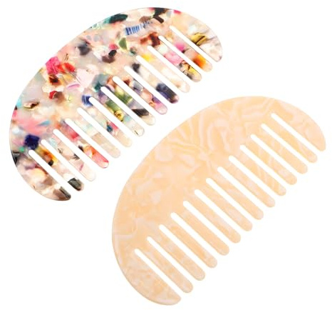 MUCKLILY Pettine in Acetato a Denti Larghi 2 Pezzi Antistatico Semicircolare per Chioma Accessorio Decorativo e Lussuoso per Uso Quotidiano a Casa Ragazze e Donne