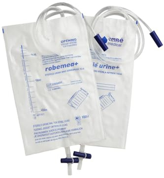 LOT DE 12 Poches à urine 1,5 litres avec tubulure de longeur 90 cm. stérile avec valve et vidange, dispositif de fermeture rapide SafeT fermeture pratique et hygiènique Collecteur en PVC médical