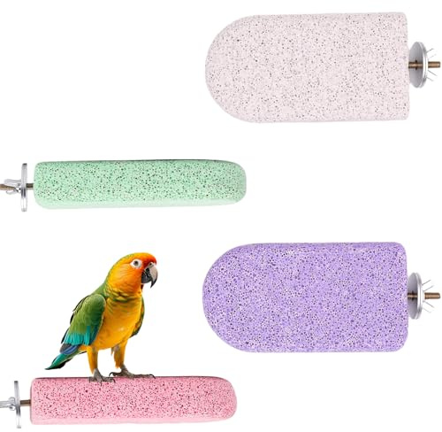 ZESTEFY 4er-Set Vogel Sitzstangen aus Mineralstein – Natürliche Knabberstangen für Wellensittiche – Vogelschnabel Schleifsteine mit Rutschfester Oberfläche – Vogelkäfig Zubehör für Papageien