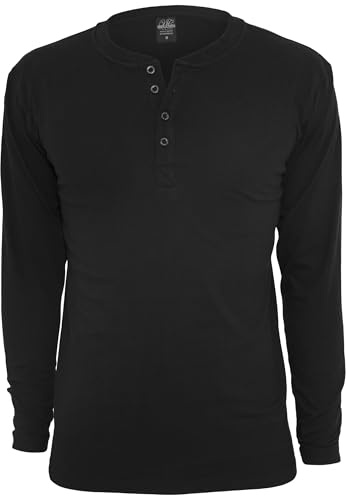 Urban Classics Basic Henley L/S Tee för män, långärmad tröja, finns i många olika färger, storlekar XS till XXL, svart, XXL