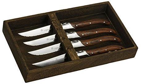 Legnoart Fassona Steakmesser-Set, 4-teilig, Griff aus dunklem Holz in Holzbox, Edelstahl, Braun, Einheitsgröße