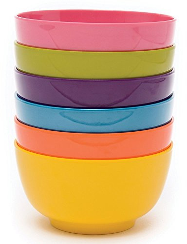 French Bull Melamine Cereal Bowls, Small Serving Bowl -Snack, Pasta, Salad, Rice, Oatmeal, Kids- Shatter Proof, Food Safe, BPA Free, Dishwasher Safe, 5.5”, 22oz, Multicolor, 6-Piece Set