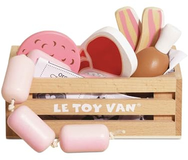 Le Toy Van – Honeybee Market Fleisch-Kiste aus Holz | Supermarkt-Rollenspiel Lebensmittelladen, TV189