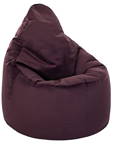 Loft 25 Velvet Bean Bag Chair | Living Room Adult Beanbag Seat | Highback Soft Bean Bags | Ergonomic Design for Body Support | Durable & Comfortable Gaming Lounger (Aubergine, Bean Bag)