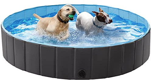 Yaheetech Hundpool för hundar, pool 100/120/140/160 x 30 cm, hundplaskdamm, vikbar pool, badkar, vattenbassäng, vikbar husdjursduschpool