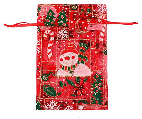 30x Weihnachts Säckchen Organza Beutel,13x18cm Saeckchen Organzasäckchen für Schmuck Süßigkeiten Baby Shower Party Verpackung Hochzeit Bonbonsbeutel,Schmuckbeutel Geschenk Beutel,Weihnachtsschneemann